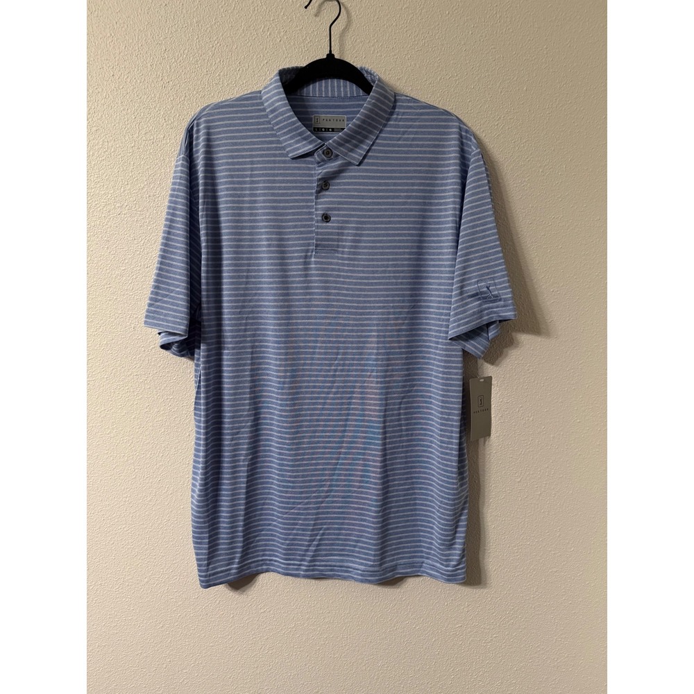 PGA Tour Mens Large Blue Performance Golf Polo Moisture Wicking UPF 15 Nee
